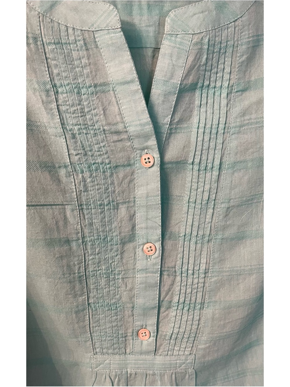 Talbots Blouse Aqua Pintuck CottonButton Shirt Size Medium
